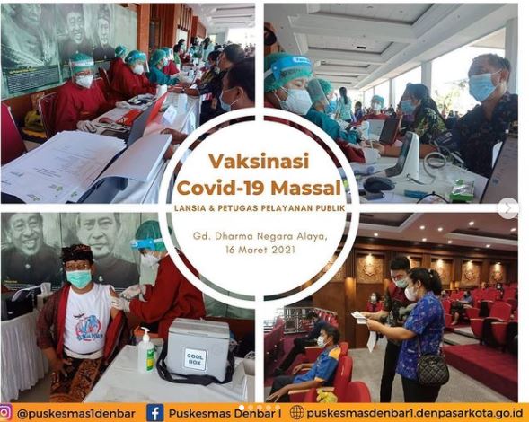 Vaksinasi Covid-19 massal untuk sasaran tenaga pelayanan publik dan lansia di Gd. Dharma Negara Alaya